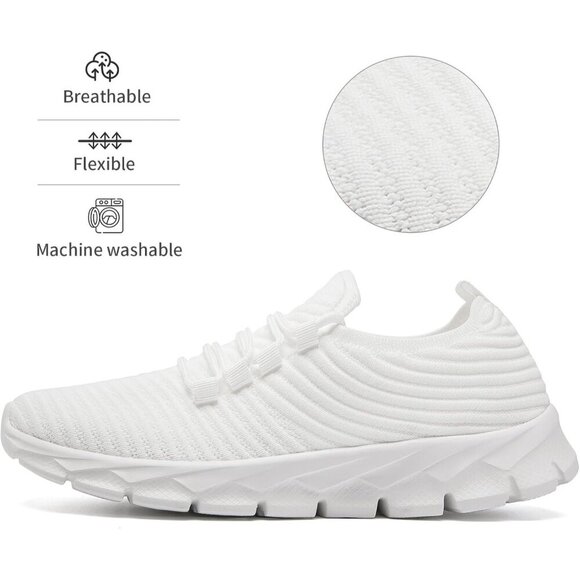 🆕Men's White Gym Sneaker Running Breathable Lightweight Walking Slip on Shoes - Picture 3 of 6